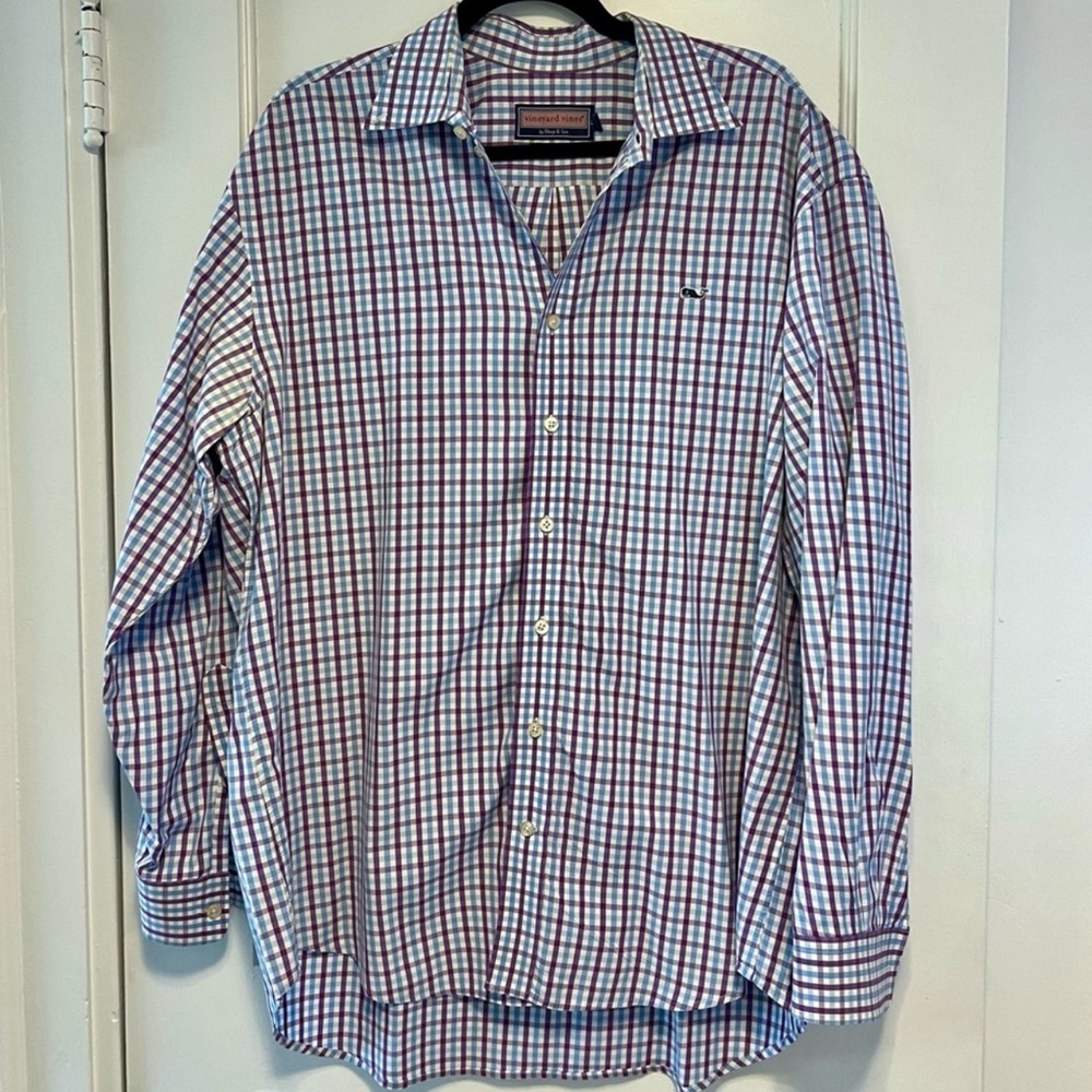 Vineyard Vines Purple & Blue Plaid Shirt size large